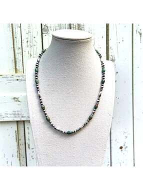 Hubi Turquoise & Sterling Pearl, Torpedo, and Saucer Necklace 18.5"